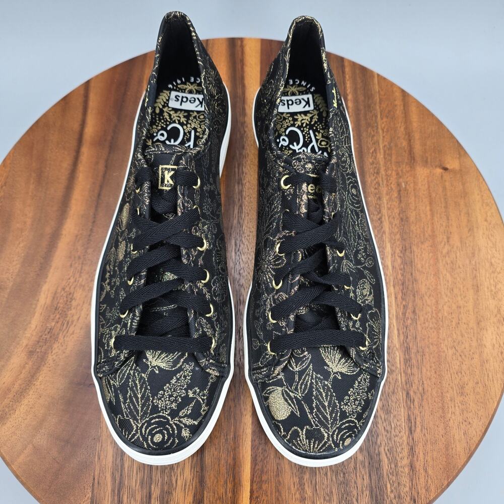 Keds Shoes Womens 9 Black Gold Floral Platform Lace Up Rifle Paper Co Sneakers - Picture 5 of 8